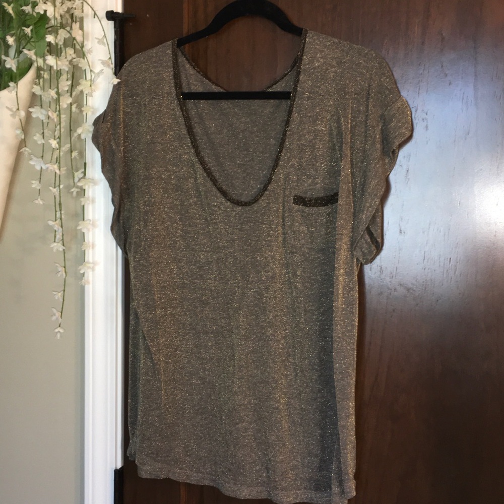 Source Unknown Shimmery Gold Short Sleeve V-Neck Tee